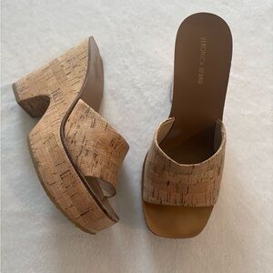 Veronica Beard 120mm Platform Paulita Cork Wedge Mules Tan Women’s size 7.5